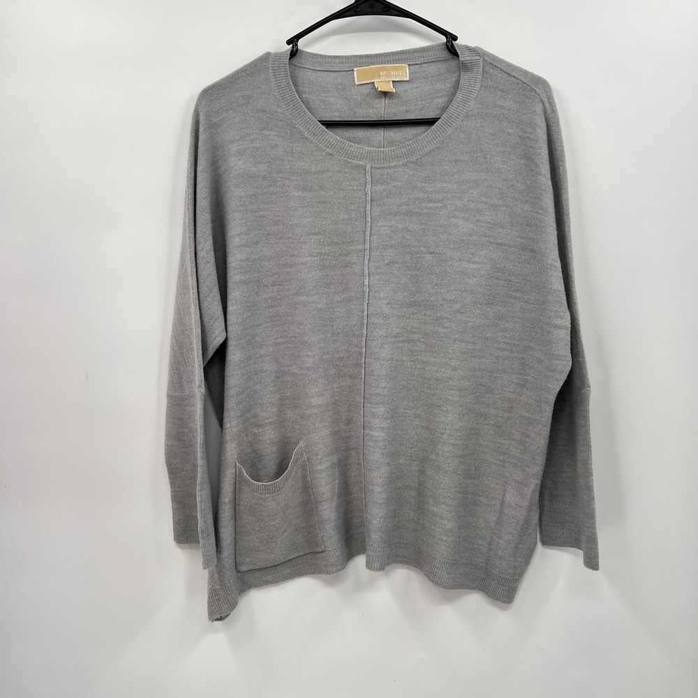 Michael Michael Kors Medium Sweater Womens Gray Pocket Exposed Seam Pullover